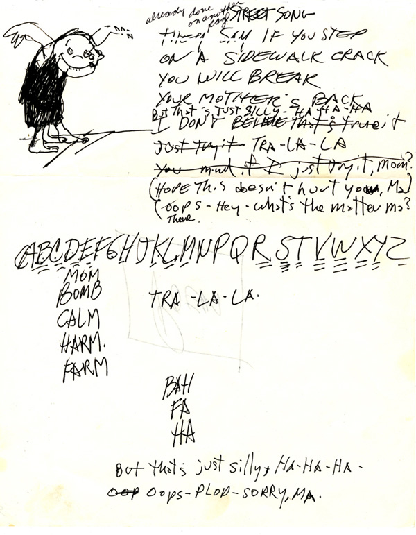 Shel Silverstein - Hand-Written Lyrics: Patience